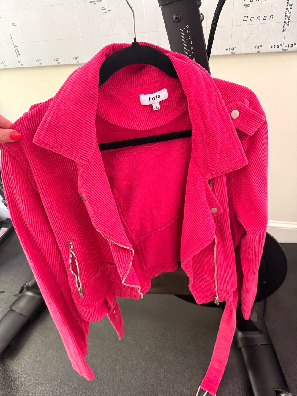 Fate Hot Pink Corduroy Moto Jacket